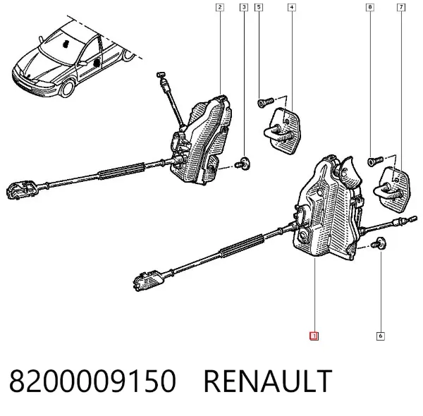 Замок передньої лівої двері 8200009150 Renault (RVI)