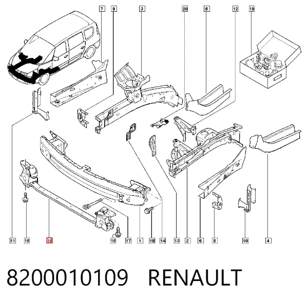 Супорт радіатора нижній/монтажна панель кріплення фар 8200010109 Renault (RVI)