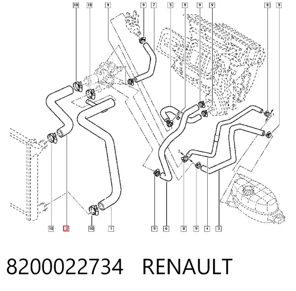 Шланг/патрубок радіатора охолодження, верхній 8200022734 Renault (RVI)