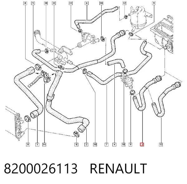Шланг радіатора опалювача/пічки, подача 8200026113 Renault (RVI)