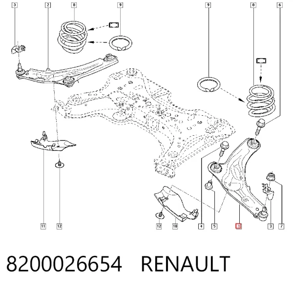 Важіль передньої підвіски нижній, лівий 8200026654 Renault (RVI)