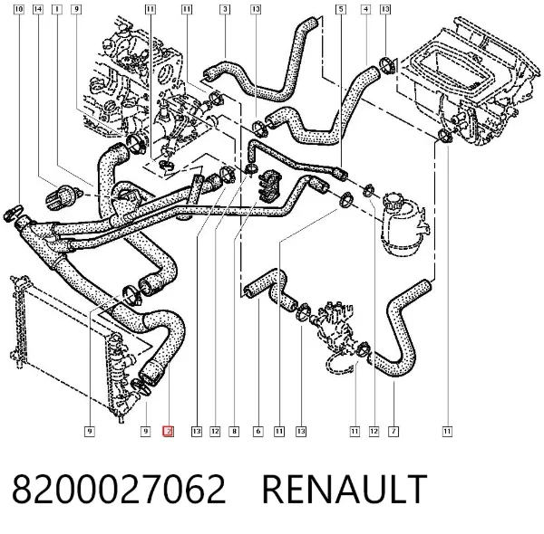 Шланг/патрубок радіатора охолодження, нижній 8200027062 Renault (RVI)