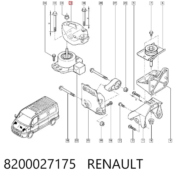 Кронштейн подушки (опори) двигуна, правої 8200027175 Renault (RVI)