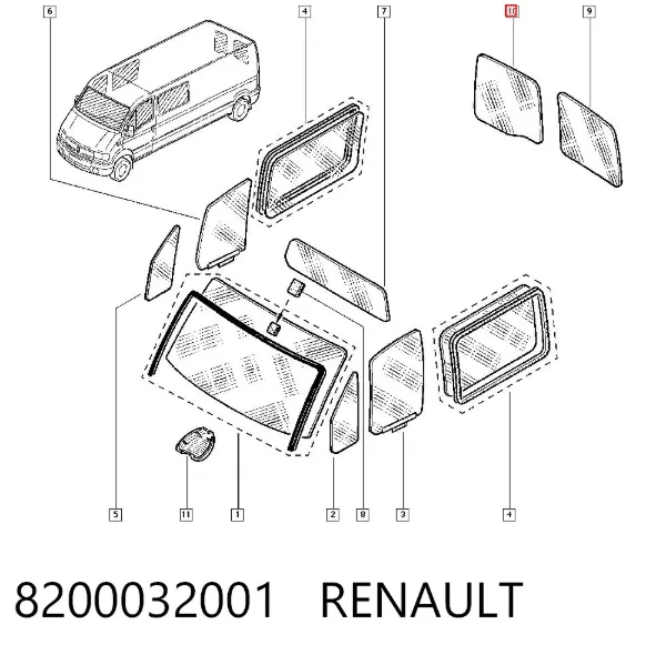 Скло задньої двері правої 8200032001 Renault (RVI)