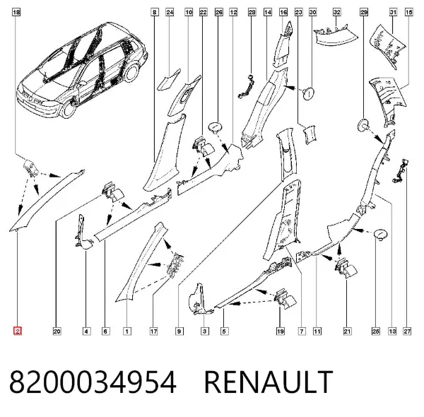 Обшивка стійки кузова внутрішня, передня права 8200034954 Renault (RVI)