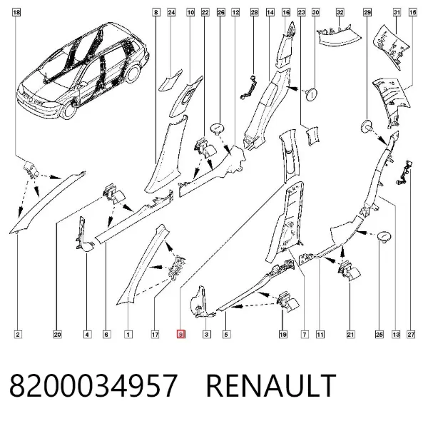 Обшивка стійки кузова внутрішня, середня ліва 8200034957 Renault (RVI)