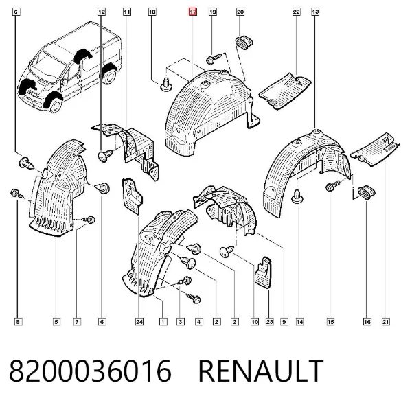 Підкрилок заднього крила, правий 8200036016 Renault (RVI)