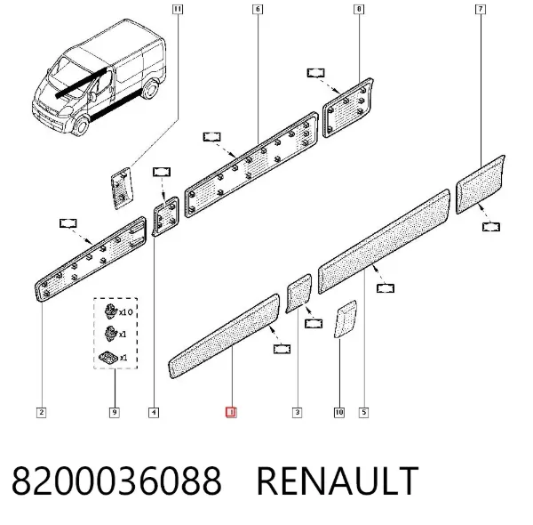 Накладка передньої лівої двері 8200036088 Renault (RVI)