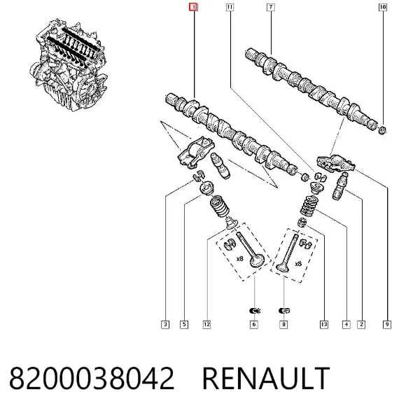 Розподільний вал 8200038042 Renault (RVI)