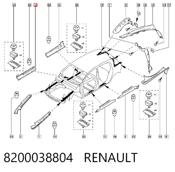 Накладка зовнішня (молдинг) порога, передня права 8200038804 Renault (RVI)