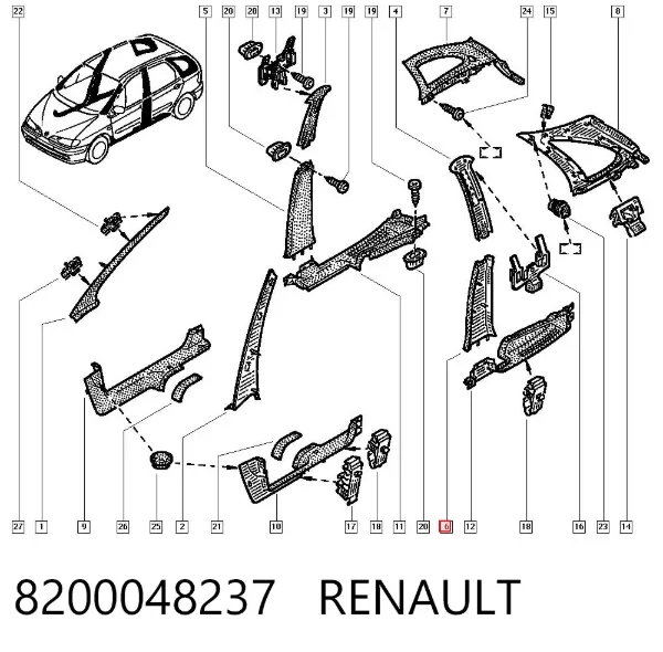 Обшивка стійки кузова внутрішньої, середня нижня ліва 8200048237 Renault (RVI)
