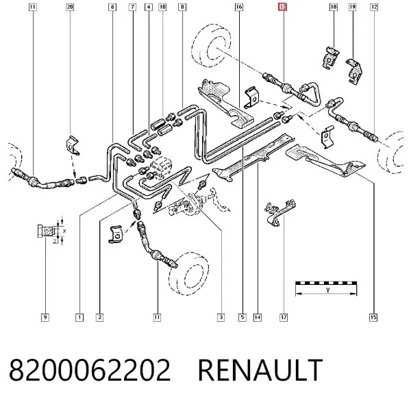 Шланг гальмівний задній, правий 8200062202 Renault (RVI)