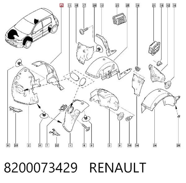 Підкрилок переднього крила, правий задній 8200073429 Renault (RVI)