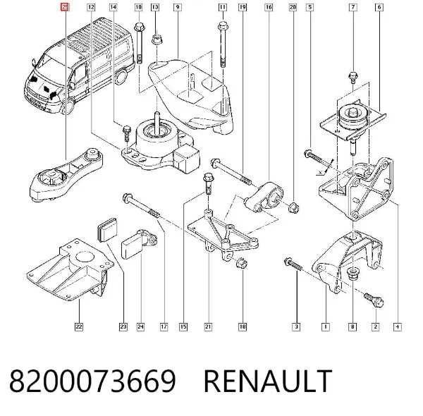 Подушка (опора) двигуна, права верхня 8200073669 Renault (RVI)