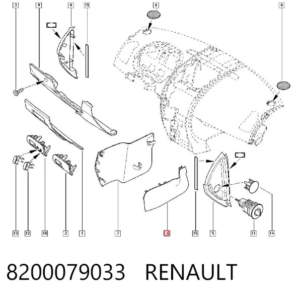 Декоративна накладка центральної консолі 8200079033 Renault (RVI)