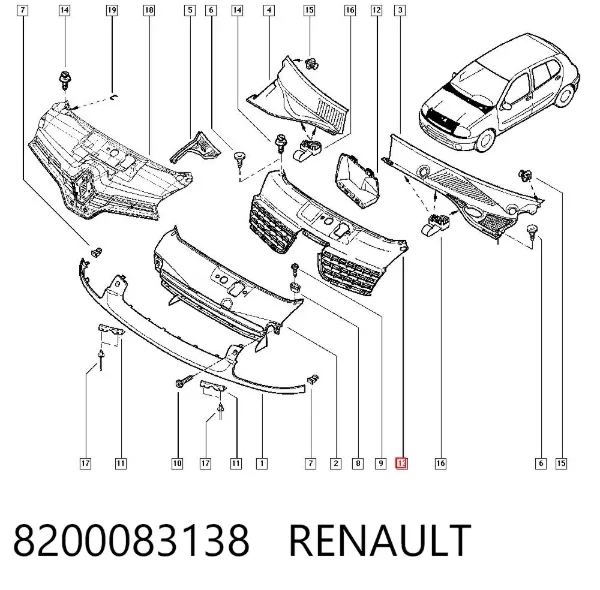 Решітка радіатора 8200083138 Renault (RVI)