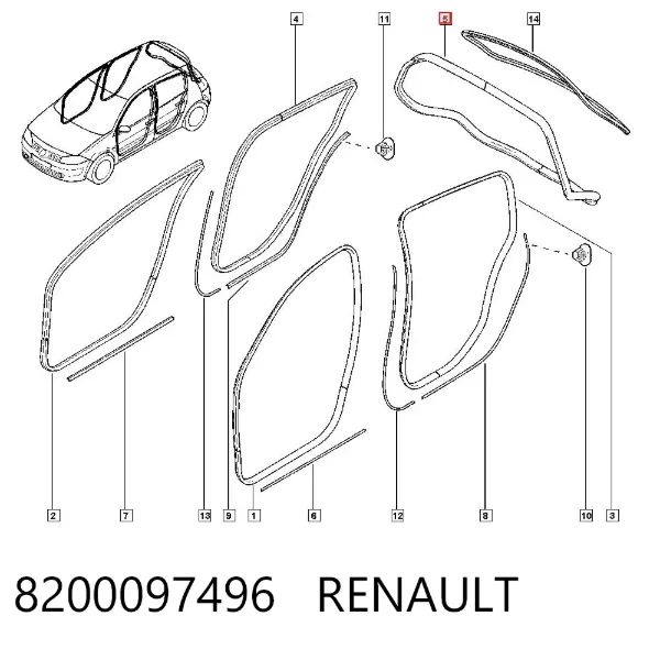 Ущільнювач задніх 3/5-й двері 8200097496 Renault (RVI)