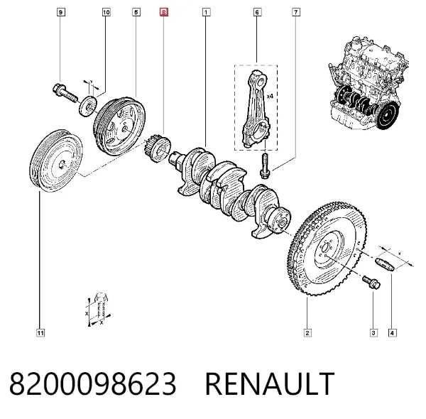 Зірка-шестерня приводу коленвалу двигуна 8200098623 Renault (RVI)