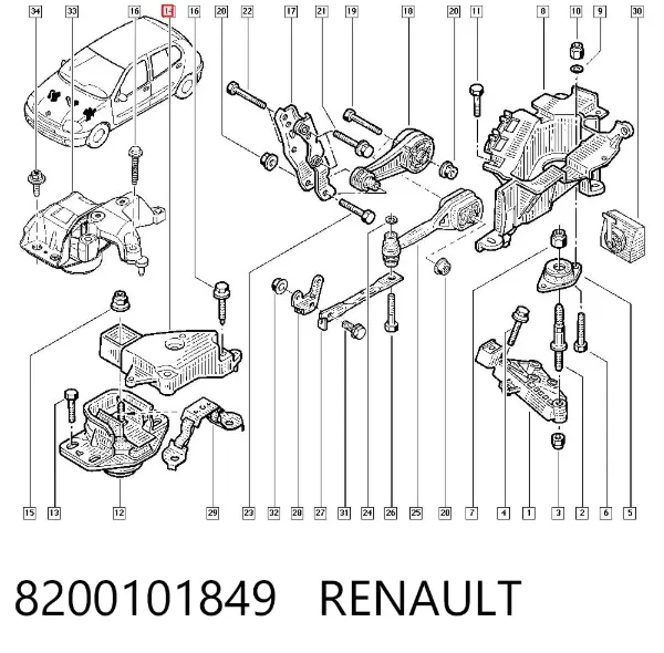 Кронштейн подушки (опори) двигуна, правої 8200101849 Renault (RVI)