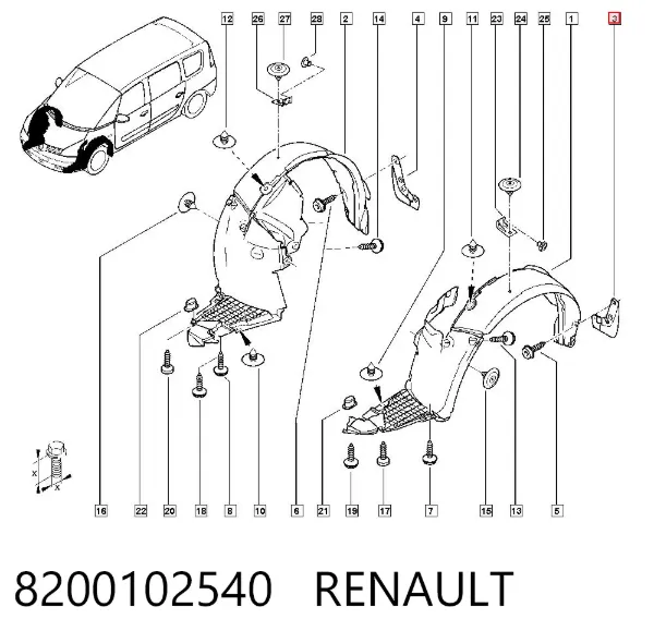 Бризковики передній, лівий 8200102540 Renault (RVI)