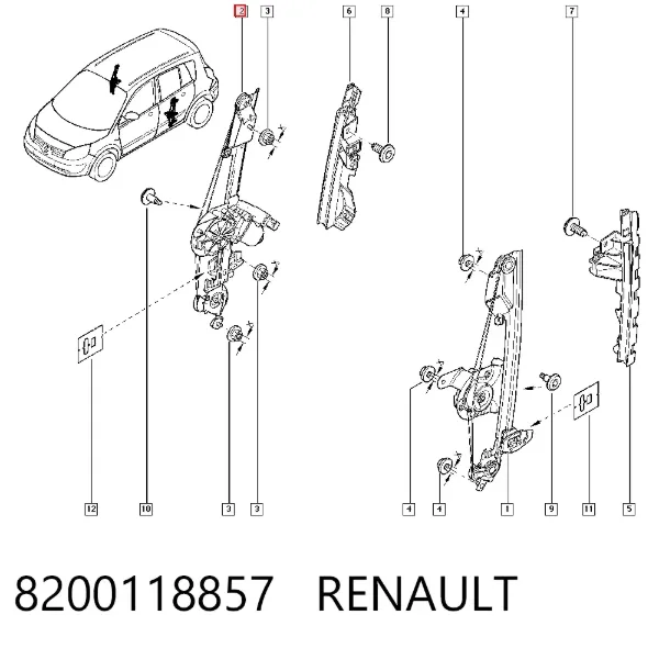 Механізм склопідіймача двері задньої, правої 8200118857 Renault (RVI)