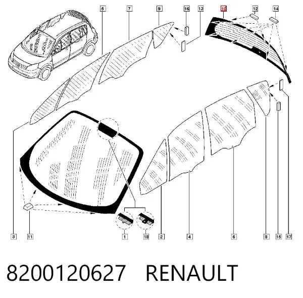 Скло заднє, 3/5-й двері (ляди) 8200120627 Renault (RVI)