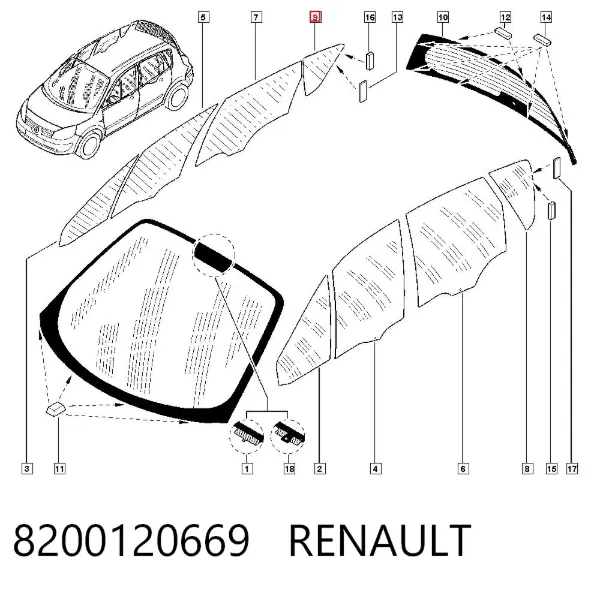 Скло багажного відсіку, праве 8200120669 Renault (RVI)