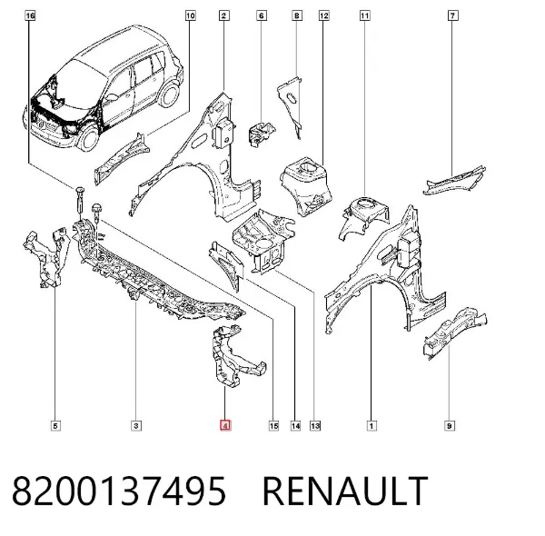 Супорт радіатора лівий/монтажна панель кріплення фар 8200137495 Renault (RVI)