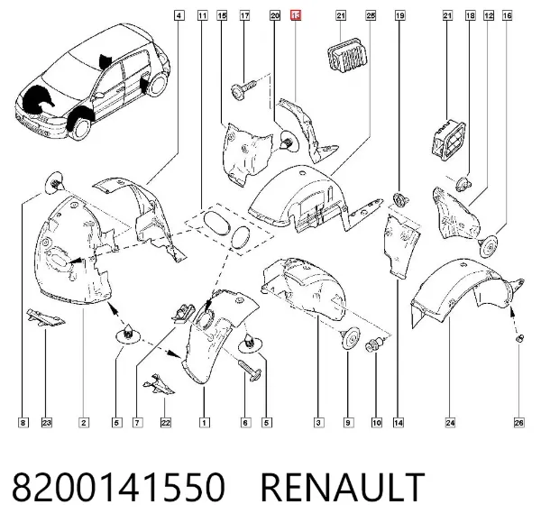 Підкрилок заднього крила, правий задній 8200141550 Renault (RVI)