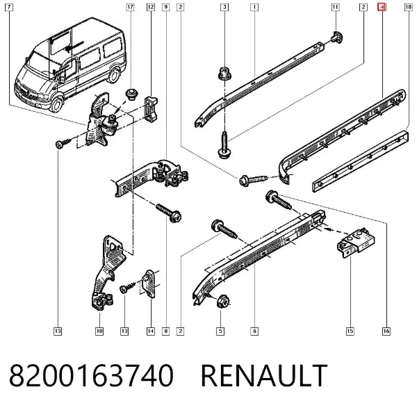 Рейка направляюча зсувної двері, центральна права 8200163740 Renault (RVI)