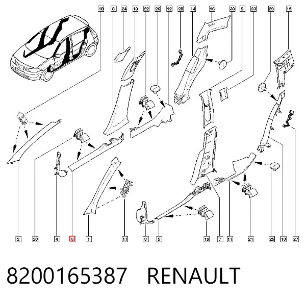 Обшивка порогів кузова внутрішня, права 8200165387 Renault (RVI)