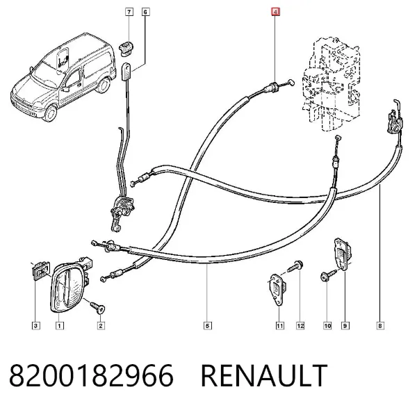 Трос/тяга відкривання замка дверей, бічних зсувних 8200182966 Renault (RVI)