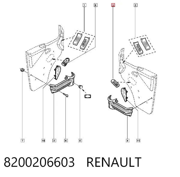 Панель-накладка блока керування склопідйомника, передня права 8200206603 Renault (RVI)
