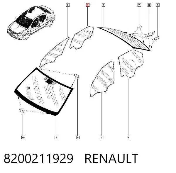 Скло задньої двері правої 8200211929 Renault (RVI)