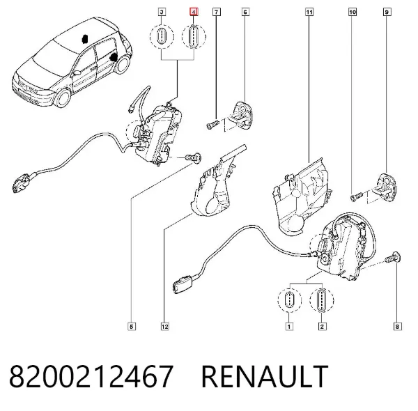 Замок задньої дверї, правої 8200212467 Renault (RVI)