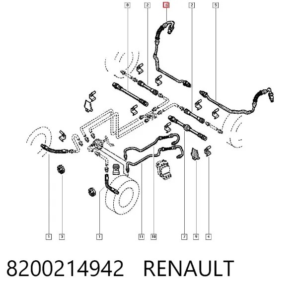 Шланг гальмівний задній, правий 8200214942 Renault (RVI)