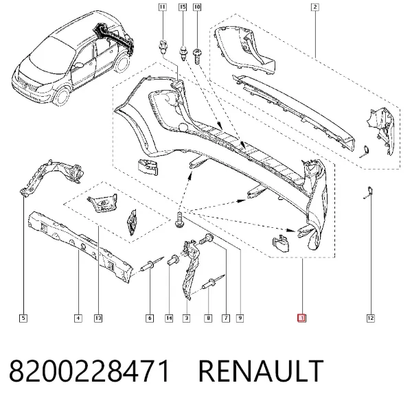 Задній бампер 8200228471 Renault (RVI)