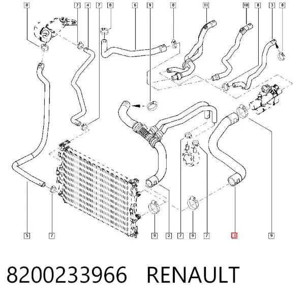 Шланг/патрубок радіатора охолодження, верхній 8200233966 Renault (RVI)
