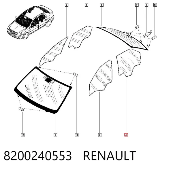 Скло задньої двері лівої 8200240553 Renault (RVI)