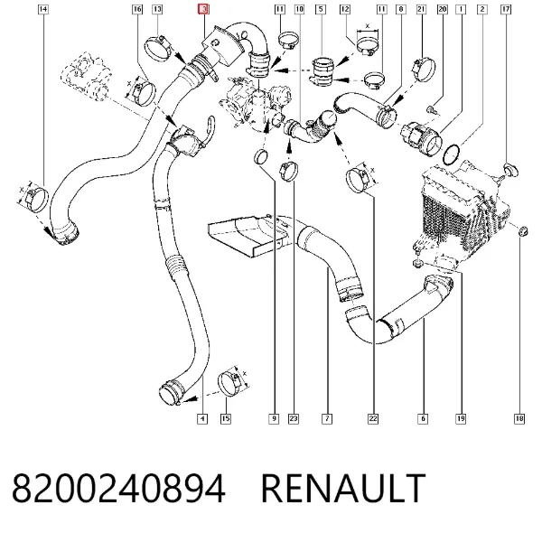 Шланг/патрубок интеркуллера 8200240894 Renault (RVI)