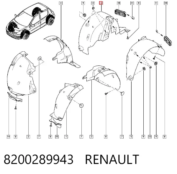 Підкрилок заднього крила, правий 8200289943 Renault (RVI)