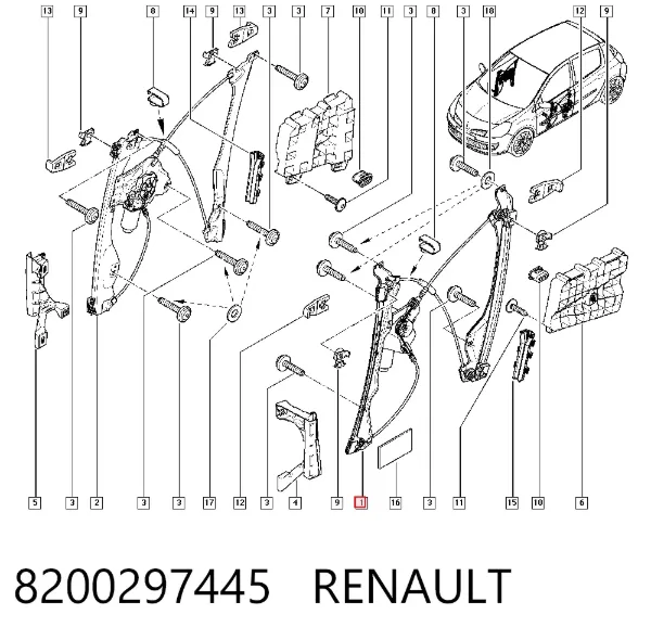 Склопідйомник передньої лівої двері 8200297445 Renault (RVI)