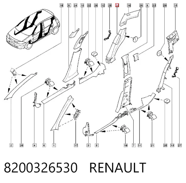 Обшивка стійки кузова внутрішня, задня права 8200326530 Renault (RVI)