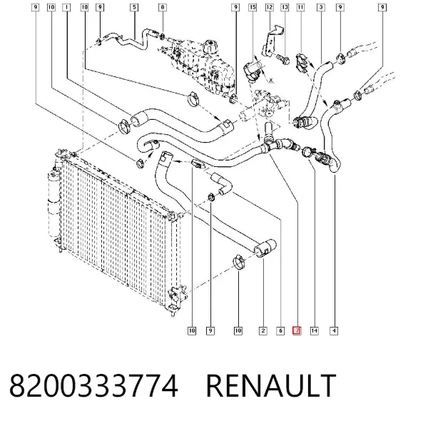 Шланг радіатора опалювача/пічки, подача 8200333774 Renault (RVI)