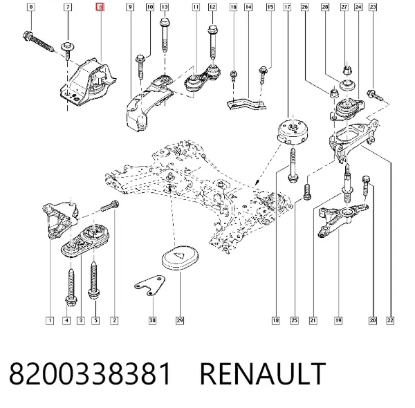 Подушка (опора) двигуна, права 8200338381 Renault (RVI)