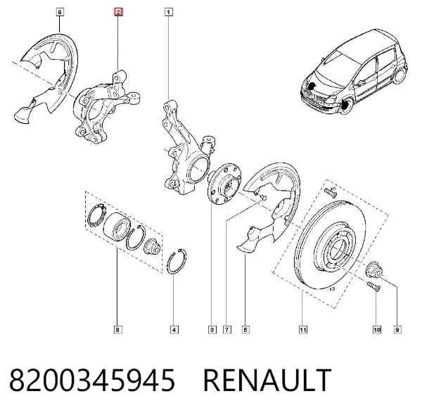 Цапфа - поворотний кулак передній, правий 8200345945 Renault (RVI)