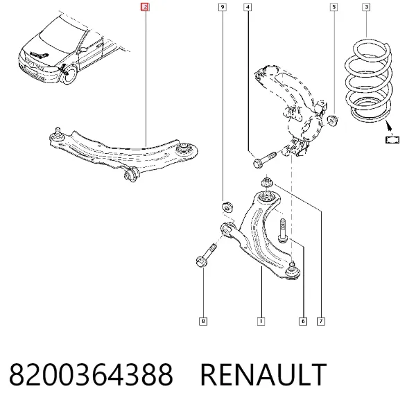 Важіль передньої підвіски нижній, лівий 8200364388 Renault (RVI)