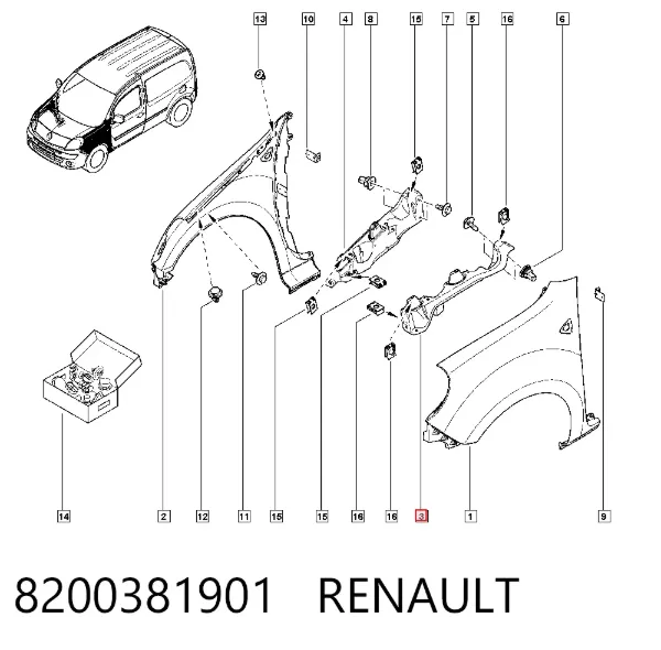 Кронштейн кріплення крила переднього лівого верхній 8200381901 Renault (RVI)