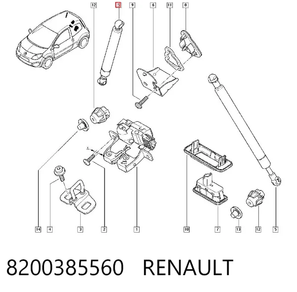 Амортизатор багажника 8200385560 Renault (RVI)