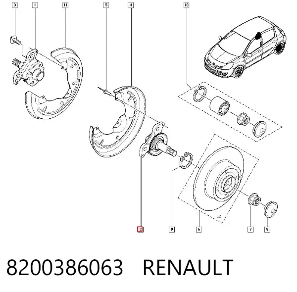 Цапфа - поворотний кулак задній, лівий 8200386063 Renault (RVI)
